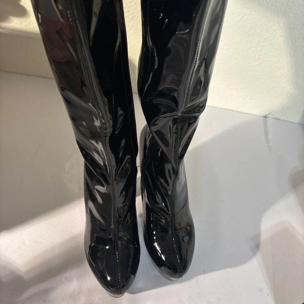 Allegra K Black Patent Over-The-Knee Platform Boots